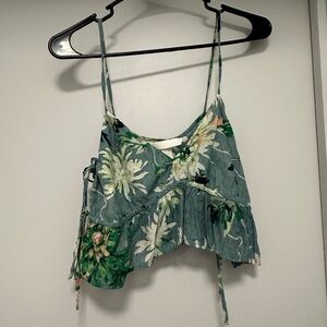 H&M Green Floral Spaghetti-Strap Crop Top